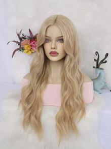 13X5X1T型合成纖維頭髮長款小波浪金發混合彩虹飄帶前蕾絲假髮適合女士女孩28英寸無膠耐熱纖維頭髮看起來自然中間部分預拔毛髮際線130%密度蕾絲假髮適用於日常派對使用&1入組假髮帽