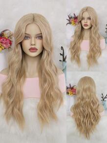 13X5X1T型合成纖維頭髮長款小波浪金發混合彩虹飄帶前蕾絲假髮適合女士女孩28英寸無膠耐熱纖維頭髮看起來自然中間部分預拔毛髮際線130%密度蕾絲假髮適用於日常派對使用&1入組假髮帽