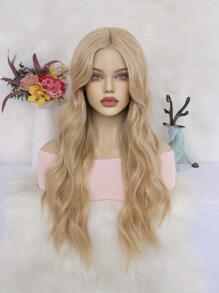 13X5X1T型合成纖維頭髮長款小波浪金發混合彩虹飄帶前蕾絲假髮適合女士女孩28英寸無膠耐熱纖維頭髮看起來自然中間部分預拔毛髮際線130%密度蕾絲假髮適用於日常派對使用&1入組假髮帽