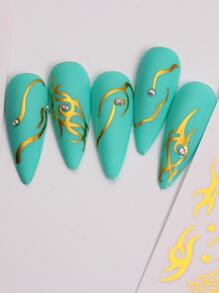 FULL BEAUTY 抽象金属金色美甲贴纸 3 件 3D 不对称线条几何夏季美甲贴花指甲装饰 DIY - 金色 - 查看 3