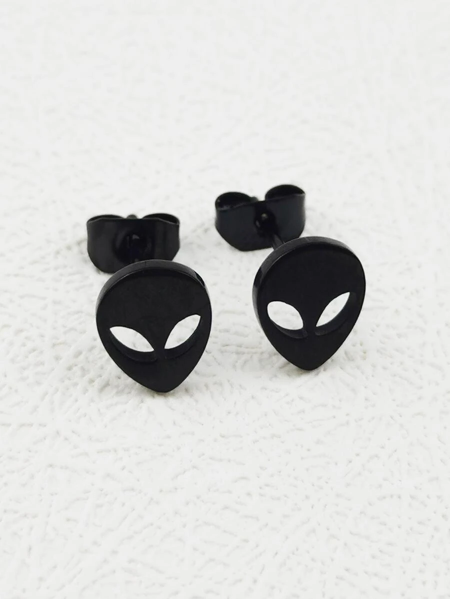 1 Đôi Bạc Cá Tính Mặt Nạ Ngoài Hành Tinh Bông Tai Đinh Thích Hợp Cho Phụ Nữ Mặc Hàng Ngày - màu đen - Xem 1