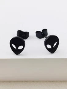 1 Đôi Bạc Cá Tính Mặt Nạ Ngoài Hành Tinh Bông Tai Đinh Thích Hợp Cho Phụ Nữ Mặc Hàng Ngày - màu đen - Xem 2