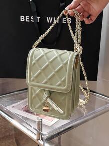 Dây đeo túi đeo chéo dập nổi hình học thời trang mini - màu xanh lá - Xem 4