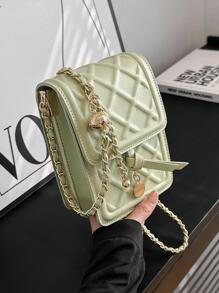 Dây đeo túi đeo chéo dập nổi hình học thời trang mini - màu xanh lá - Xem 5