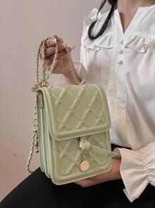 Dây đeo túi đeo chéo dập nổi hình học thời trang mini - màu xanh lá - Xem 2