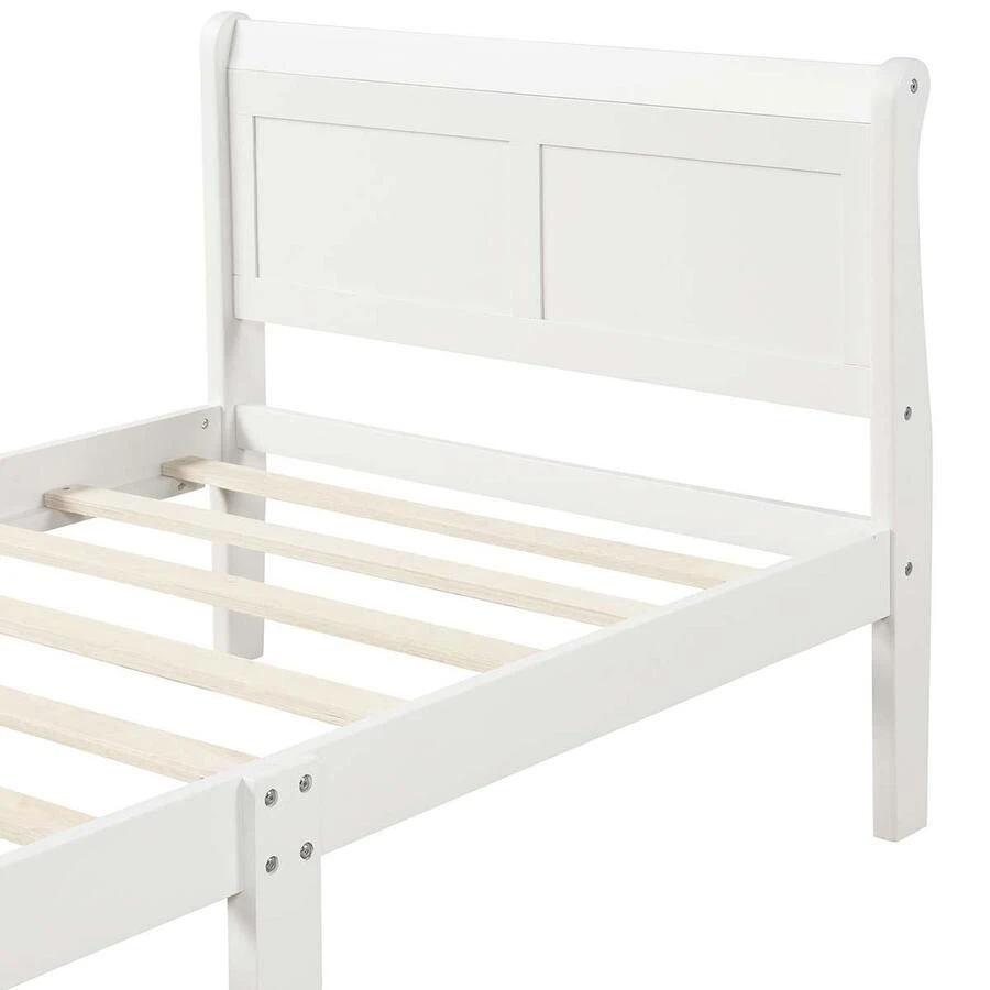 Wood Platform Bed Twin Bed Frame Mattress Foundation Sleigh Bed with Headboard/Footboard/Wood Slat Support - 白色 - 查看 1