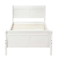 Wood Platform Bed Twin Bed Frame Mattress Foundation Sleigh Bed with Headboard/Footboard/Wood Slat Support - 白色 - 查看 3