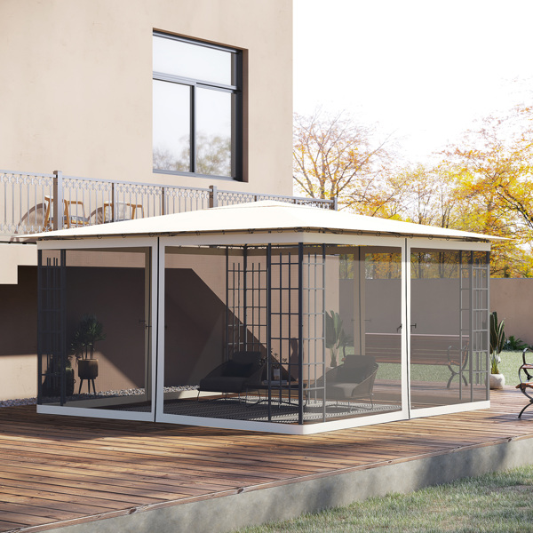 Outsunny 13' x 13' Universal Replacement Mesh Sidewall Netting for Patio Gazebos and Canopy Tents with Zippers, (Sidewall Only) Beige