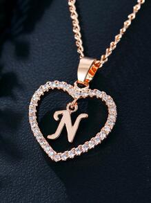 CVNANA 1入字母項鍊跨境專屬字母首飾心形吊墜友情禮物 - 玫瑰金 - 查看 4