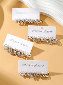 24 Pairs Metallic Boho Elegant Romantic Summer Earrings Set For Women - Silver - View 2