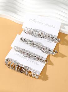 24 Pairs Metallic Boho Elegant Romantic Summer Earrings Set For Women - Silver - View 3