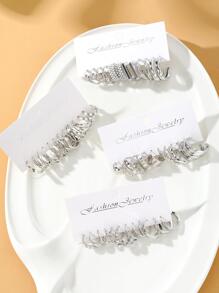 24 Pairs Metallic Boho Elegant Romantic Summer Earrings Set For Women - Silver - View 5