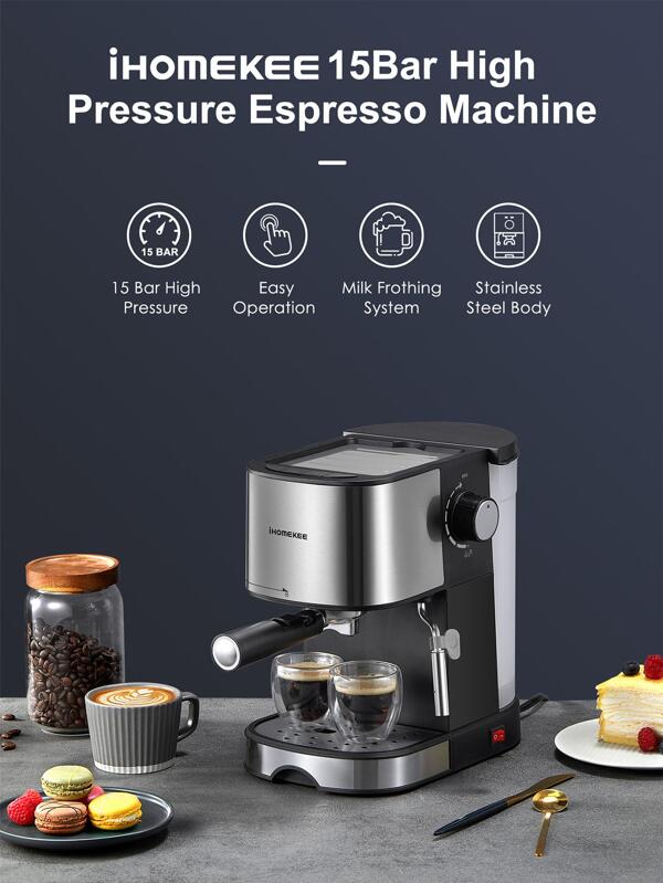 Ihomekee Espresso Machine 15 Bar Pump Pressure, Espresso and Cappuccino