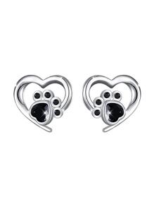 1 对可爱动物爪印设计耳环 - 狗爪和心形 - 淺藍色 - 查看 1