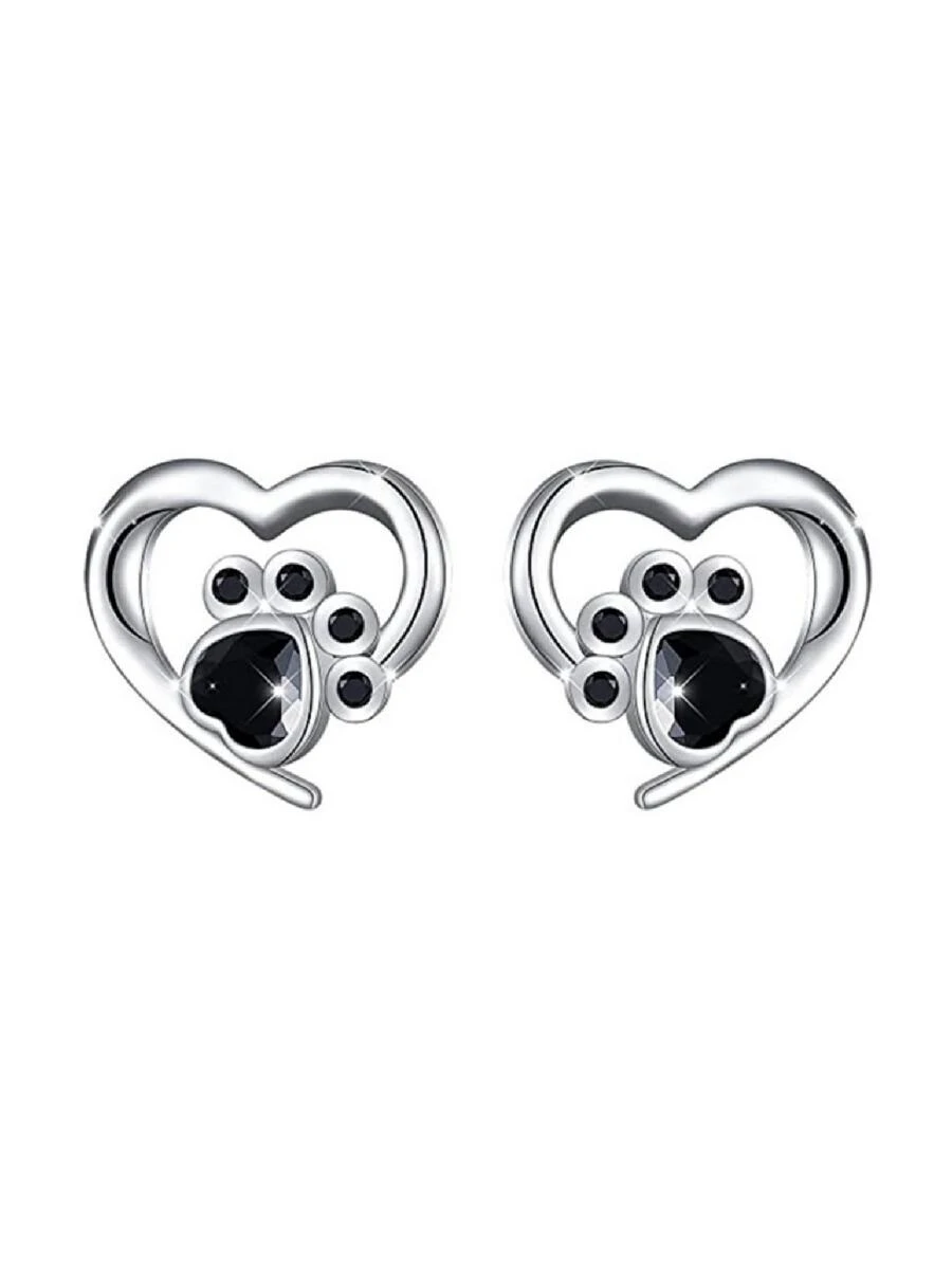 1 对可爱动物爪印设计耳环 - 狗爪和心形 - 淺藍色 - 查看 1