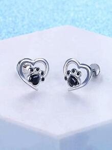 1 对可爱动物爪印设计耳环 - 狗爪和心形 - 淺藍色 - 查看 3