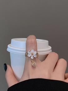 1 件精美花形方晶锆石戒指情人节 - 金黃色 - 查看 4