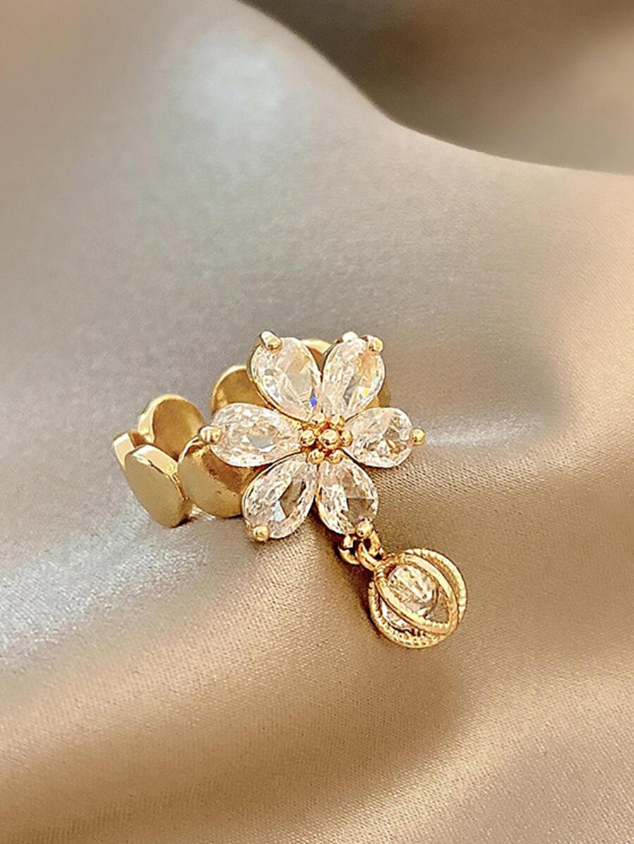 1 件精美花形方晶锆石戒指情人节 - 金黃色 - 查看 1