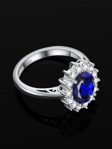 1 Tinh Tế Bạc 925 & Đính Đá Cubic Zirconia Nhẫn Cho Nữ, Đính Hôn/Kỷ Niệm/Đảng Tặng - Xanh đậm - Xem 3