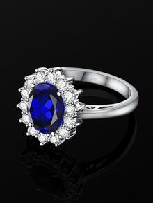 1 Tinh Tế Bạc 925 & Đính Đá Cubic Zirconia Nhẫn Cho Nữ, Đính Hôn/Kỷ Niệm/Đảng Tặng - Xanh đậm - Xem 2