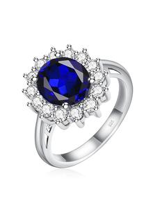 1 Tinh Tế Bạc 925 & Đính Đá Cubic Zirconia Nhẫn Cho Nữ, Đính Hôn/Kỷ Niệm/Đảng Tặng - Xanh đậm - Xem 5