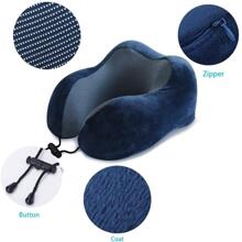 Hỗ trợ cổ Gối du lịch Memory Foam Gối tựa đầu hình chữ U - Màu xanh hải quân - Xem 5