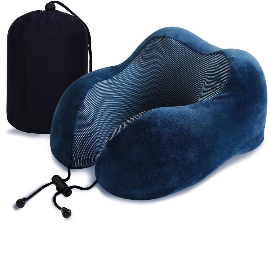 Hỗ trợ cổ Gối du lịch Memory Foam Gối tựa đầu hình chữ U - Màu xanh hải quân - Xem 1