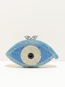 Evil eye Design crystal rhinestone clutch Bags, Silver and blue crystal evil eye clutch For Party&Prom Events - Baby Blue - View 1