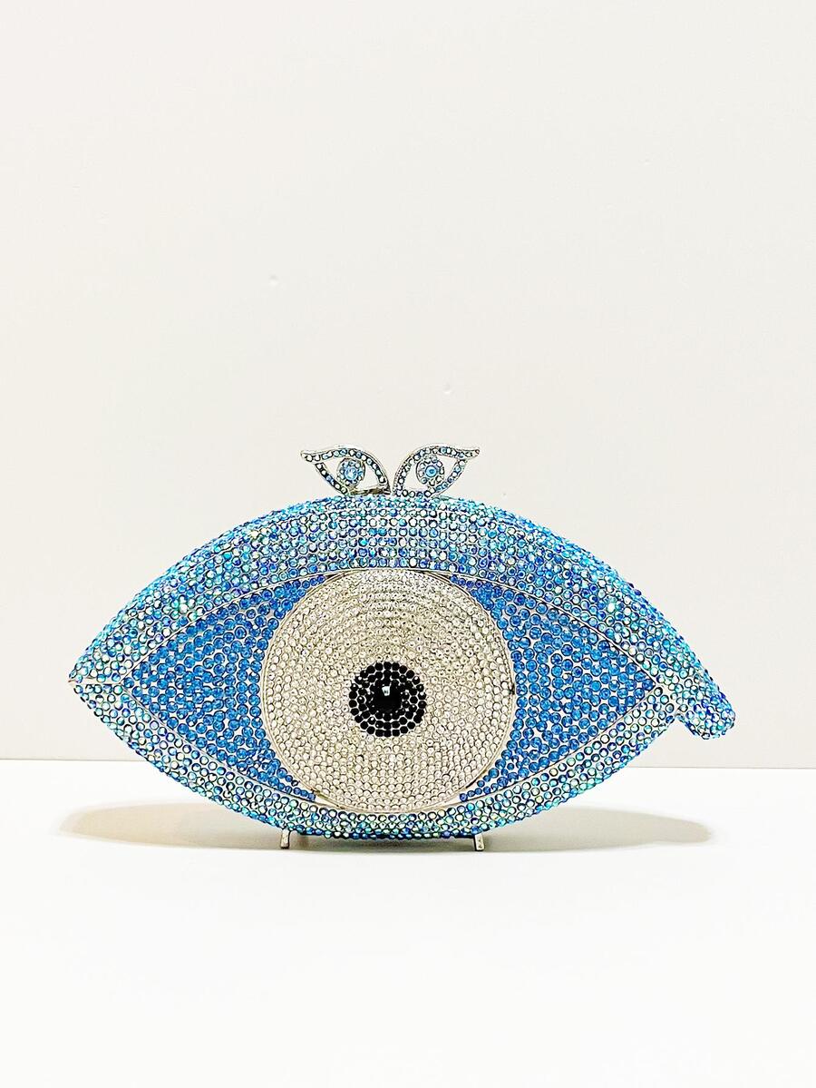 Evil eye Design crystal rhinestone clutch Bags, Silver and blue crystal evil eye clutch For Party&Prom Events - Baby Blue - View 1