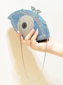 Evil eye Design crystal rhinestone clutch Bags, Silver and blue crystal evil eye clutch For Party&Prom Events - Baby Blue - View 3