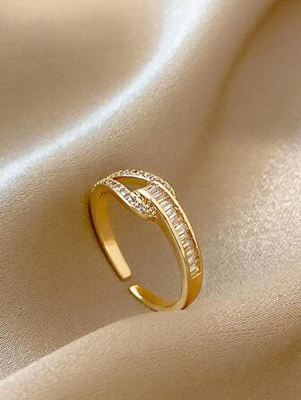 1pc Simple & Delicate Cubic Zirconia Women Fashionable Personality Open Ring Suitable For Daily Wear By Women