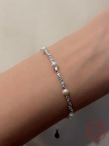 一套 S925 纯银和天然人造珍珠奢华项链和手链，采用独特华丽时尚的设计，珍贵珠宝套装婚礼珠宝新娘珠宝