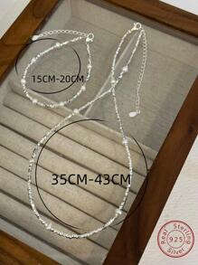 一套 S925 纯银和天然人造珍珠奢华项链和手链，采用独特华丽时尚的设计，珍贵珠宝套装婚礼珠宝新娘珠宝