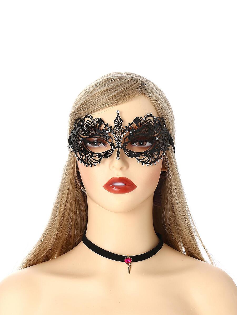 1 件裝女士水鑽化裝舞會面具、化裝舞會眼罩、啤酒節派對裝飾、節日表演道具、鐵質材質增強高級質感、黑色和金色配件 - 黑色 - 查看 1