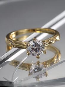 1pc Elegant White Zirconia Ring, Simple Design Couple Wedding Ring Gift