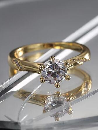 1pc Elegant White Zirconia Ring, Simple Design Couple Wedding Ring Gift