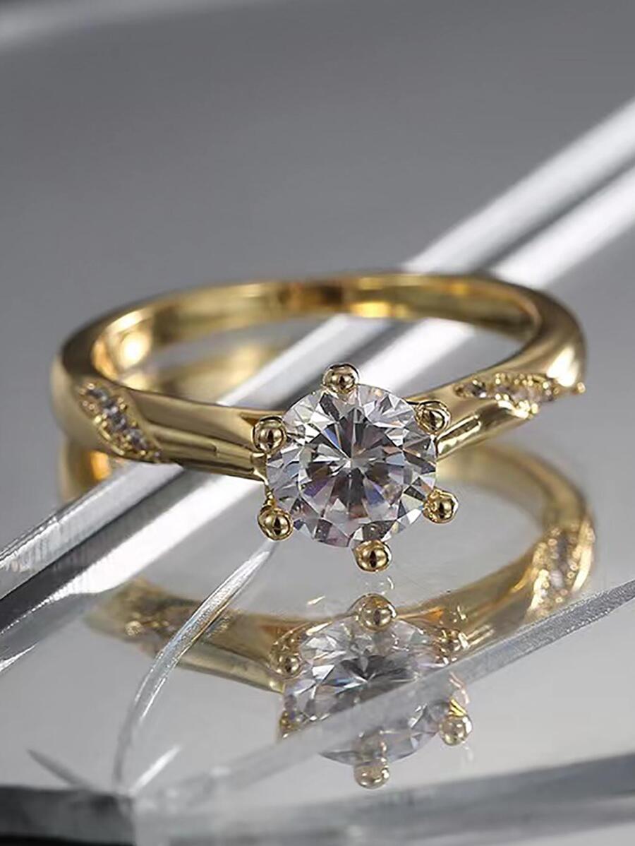 1pc Elegant White Zirconia Ring, Simple Design Couple Wedding Ring Gift