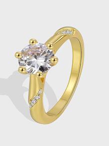 1pc Elegant White Zirconia Ring, Simple Design Couple Wedding Ring Gift