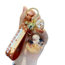 Cartoon Bag Accessory Liquid Sand Pearl Milk Tea Bear Keychain Cute Car Ornament Keyring Pendant Key Chain Charms Cute Stuff - Khaki - View 2