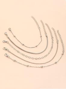 5入組/套Love心主題女士手鐲套裝 - 銀色 - 查看 4