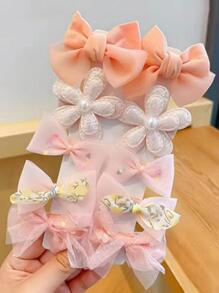 10pcs Girls Bow & Flower Decor Cute Hair Accessory Set For Hair Decoration - Pink - View 3