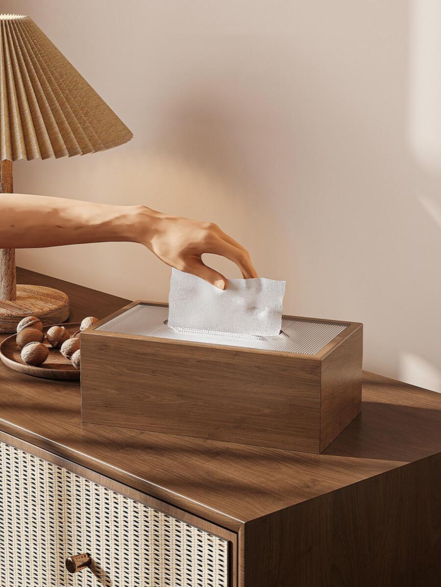 Walnut Wood Grain Tissue Box Cover, Living Room High-End Luxury Napkin Holder, For Home Dining Table Storage, Random Acrylic Stripes Decoration, Home Stuff, Table, Home Decorations, Home Organization And Storage, Room Decor, Room Decor Bedroom, Kitchen Accessories, Kitchen Tools, Organizer Kitchen, Travel, Holiday,Tissue Box Holder,Napkin Holder,Festival Family Gathering,Kitchen Dining Table DecorFor Home Kitchen Bedroom Living Room Dining Room, Home Decoration Accessories, Decorative Box,Women Wedding Gift,Summer Travel Holiday Festival Must-Have - Multicolor - View 1