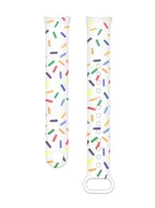 可调节 TPU 运动防水印花彩虹替换腕带，适用于智能手表/健身追踪器，适用于小米手环 3/4/5/6/7/8/9，男女款，黑色印花设计 - 彩色 - 查看 4