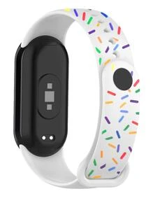 可调节 TPU 运动防水印花彩虹替换腕带，适用于智能手表/健身追踪器，适用于小米手环 3/4/5/6/7/8/9，男女款，黑色印花设计 - 彩色 - 查看 1