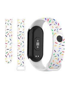 可调节 TPU 运动防水印花彩虹替换腕带，适用于智能手表/健身追踪器，适用于小米手环 3/4/5/6/7/8/9，男女款，黑色印花设计 - 彩色 - 查看 2