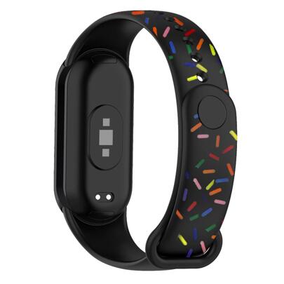 Adjustable TPU Printing Colorful Rainbow Wristband Strap For Mi Band 3/4/5,6/7,8/9, Waterproof Sports Watchband For Men And Women, Black Printed Patte