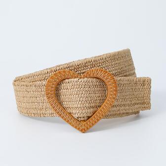 Cinturón de paja con hebilla de corazón