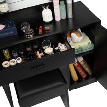 Black Makeup Vanity Table with Cushioned Stool - Black - View 6