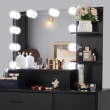 Black Makeup Vanity Table with Cushioned Stool - Black - View 3