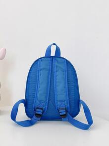 Kids Cartoon Panda & Letter Graphic Zipper Cute Classic Backpack For School - Blue - View 2